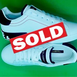 AUTHENTIC D&G WHITE CALFSKIN NAPPA PORTOFINO SNEAKERS